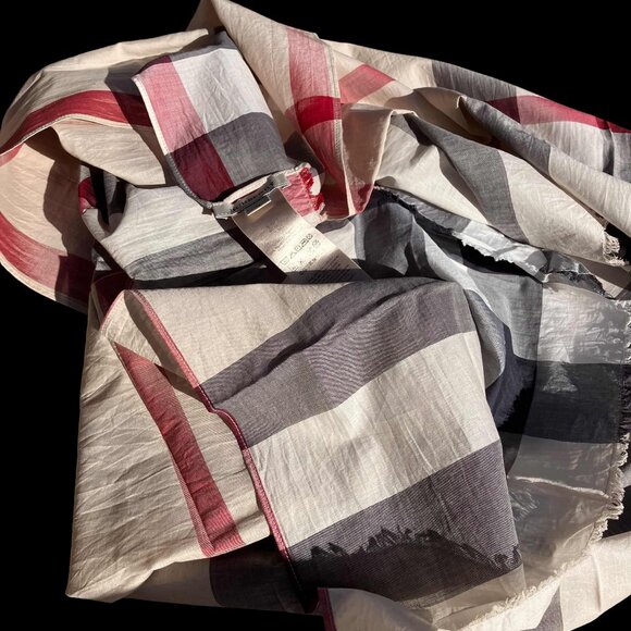 Burberry London Long Rectangular Fringe Scarf Cotton Nova Check Plaid Unisex 55" - Picture 4 of 8